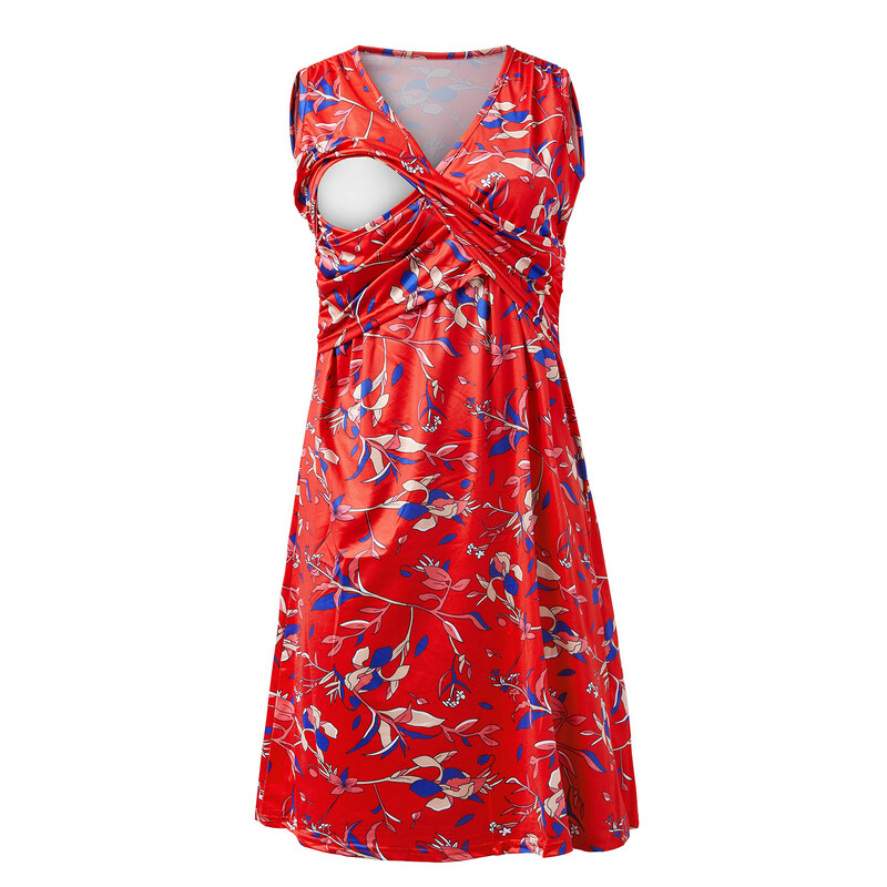 Grūtnieču Jaunas Grūtnieču kleitas Zīdīšanas Sievietēm Barojošām Kleitas Vasaras apdrukātas Piedurknes bez V veida kakla izgriezuma krūšu kurvja māsu kleitas