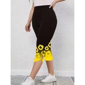 Leggings cu imprimeu floarea-soarelui pentru damă, mărime Plus, 1XL-8XL, la modă, decupate, confortabile, finețe, capri, curbate, pentru femei, îmbrăcăminte ocazională perfectă