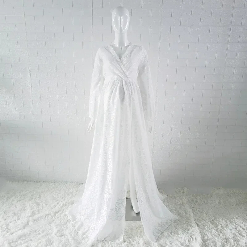 Boho mežģīnes grūtnieču fotosesijai garas kleitas ar zvaniņu piedurknēm grūtniecības fotografēšanas rekvizītu kleita