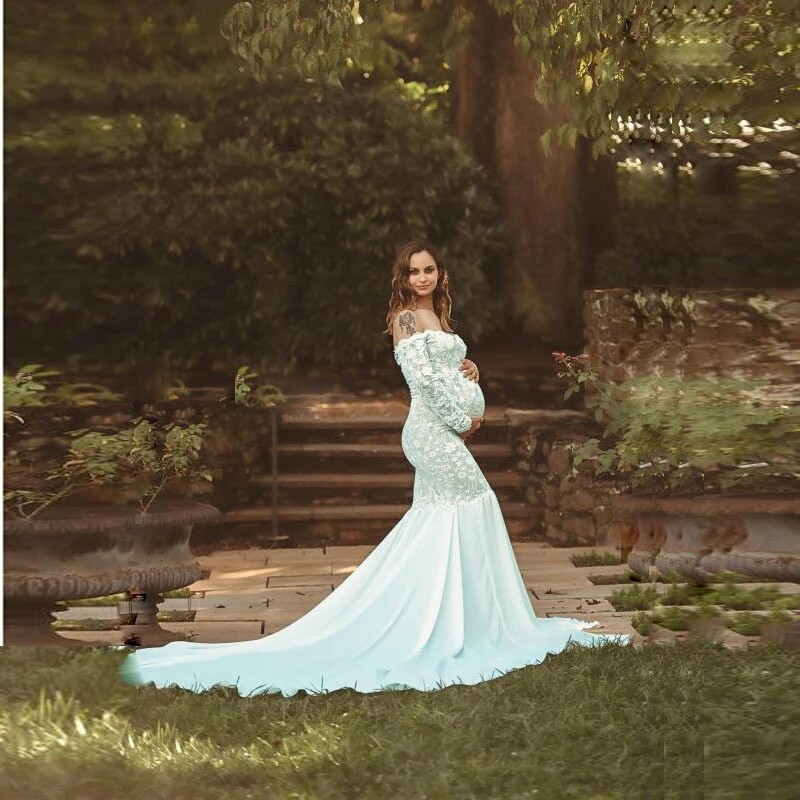 Grūtnieču mežģīņu šifona Maxi kleitas kleitas fotosesijai Grūtniecības kleita Maxi kleita apģērbi grūtniecēm Kāzu kleita