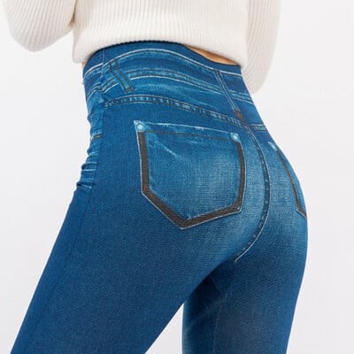 Jambiere cu talie înaltă pentru femei Jambiere fără cusături Jeans de mărime mare Partea de jos ocazională comozi Pantaloni slim din denim, elastici