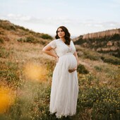 Baltas mežģīņu Boho garās kleitas grūtniecēm fotosesijai Baby Shower Garās kleitas Grūtniecības fotografēšanas kleita