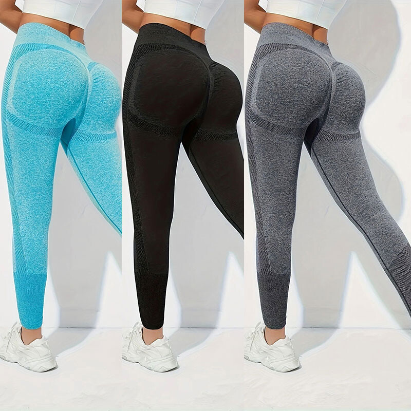 Yoga Basic 3db Fitness Gym Harisnya Varrat nélküli csípőt átölelő haskontroll Jóga Leggings Kilyukasztott lyukakkal