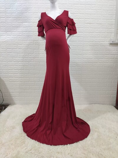 Trudnička haljina za fotografiranje Rekviziti za trudničku fotografiju Seksi pamučna haljina s V izrezom na volane Odjeća za trudnice