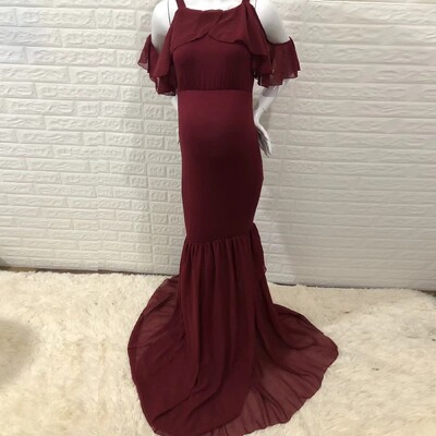 2024. gada Vetement Femme sieviešu grūtnieču kleita fotografēšanai ar volānu palīdzību