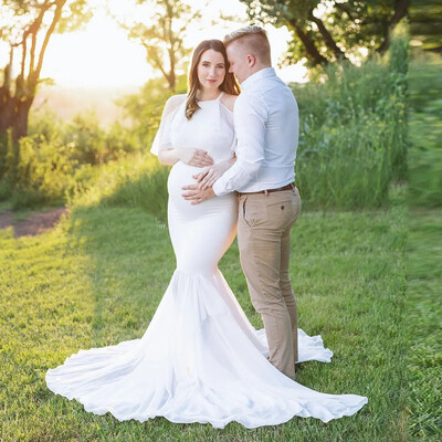 2024. gada Vetement Femme sieviešu grūtnieču kleita fotografēšanai ar volānu palīdzību