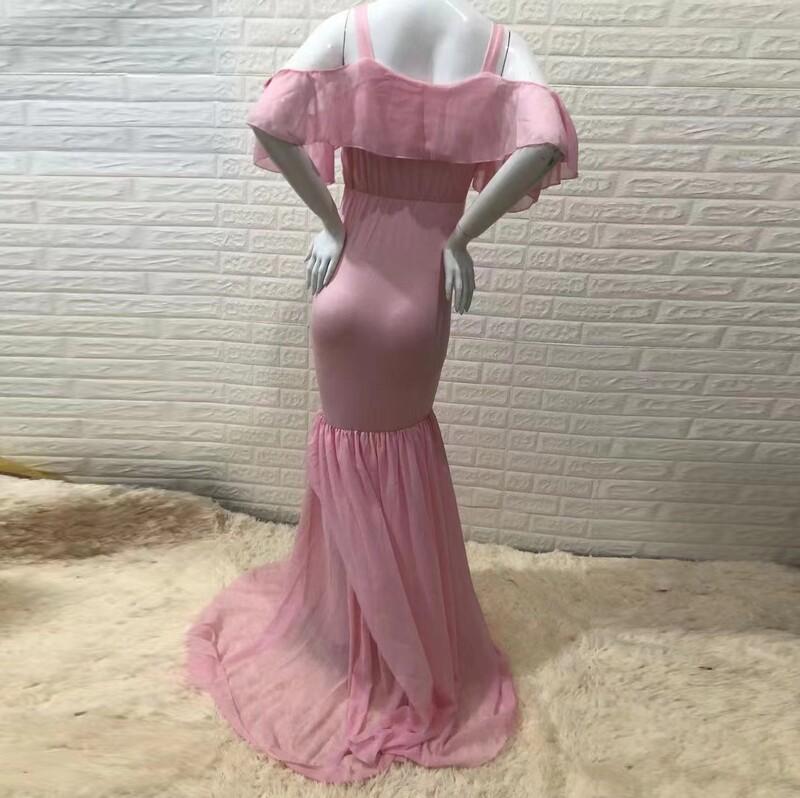 2024. gada Vetement Femme sieviešu grūtnieču kleita fotografēšanai ar volānu palīdzību