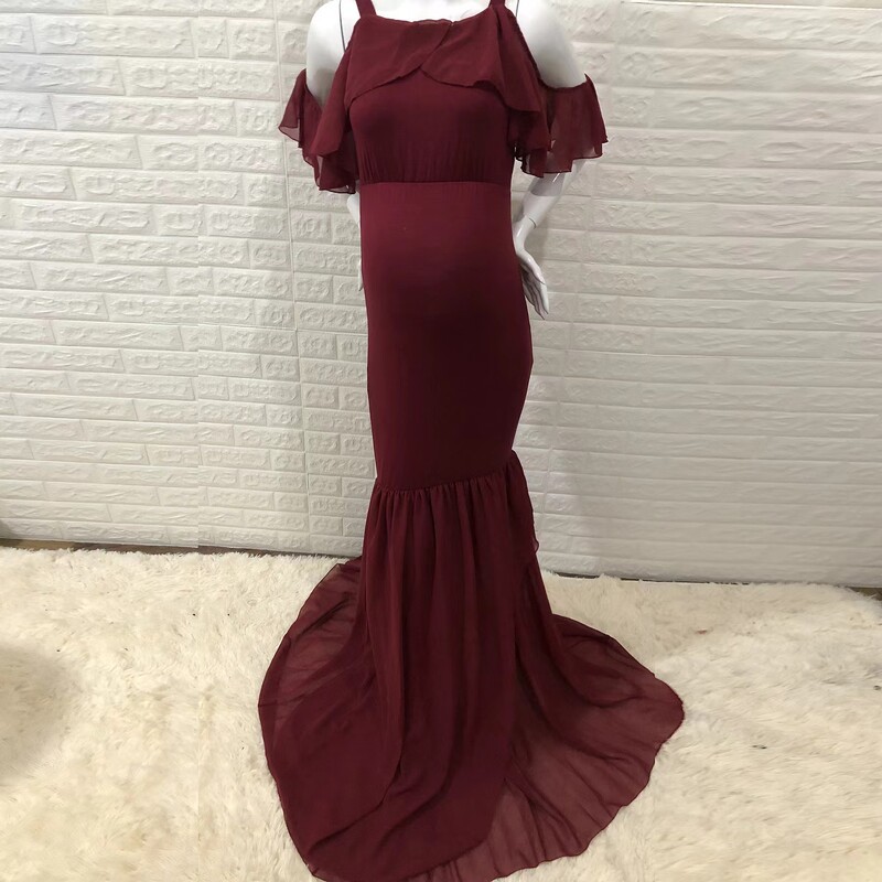 2024. gada Vetement Femme sieviešu grūtnieču kleita fotografēšanai ar volānu palīdzību