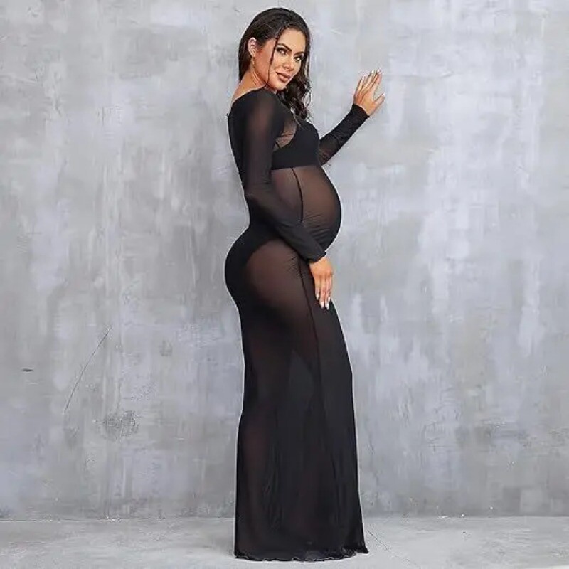 2024. gada grūtnieču fotografēšanas rekvizītu kleita, liela elastīga sieta kleita, seksīga, caurspīdīga kleita, kas fotografē grūtnieču apģērbu