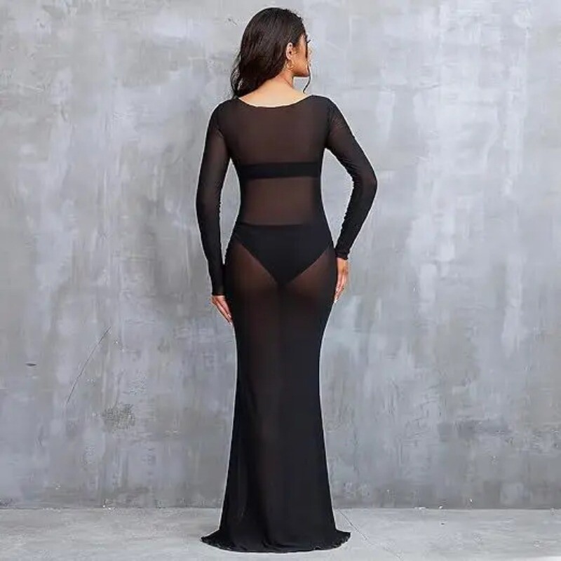 2024. gada grūtnieču fotografēšanas rekvizītu kleita, liela elastīga sieta kleita, seksīga, caurspīdīga kleita, kas fotografē grūtnieču apģērbu