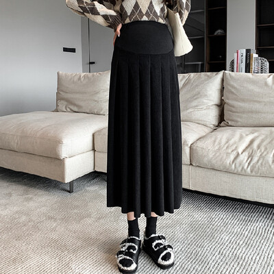 Rudens un ziemas grūtnieču vilnas svārki Preppy Style, gari, brīvi grūtniecēm, kroku svārki ar augstu vidukli Grūtniecības pilni svārki