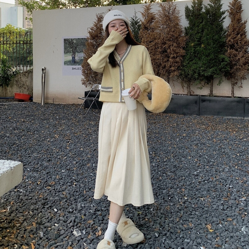 Rudens un ziemas grūtnieču vilnas svārki Preppy Style, gari, brīvi grūtniecēm, kroku svārki ar augstu vidukli Grūtniecības pilni svārki