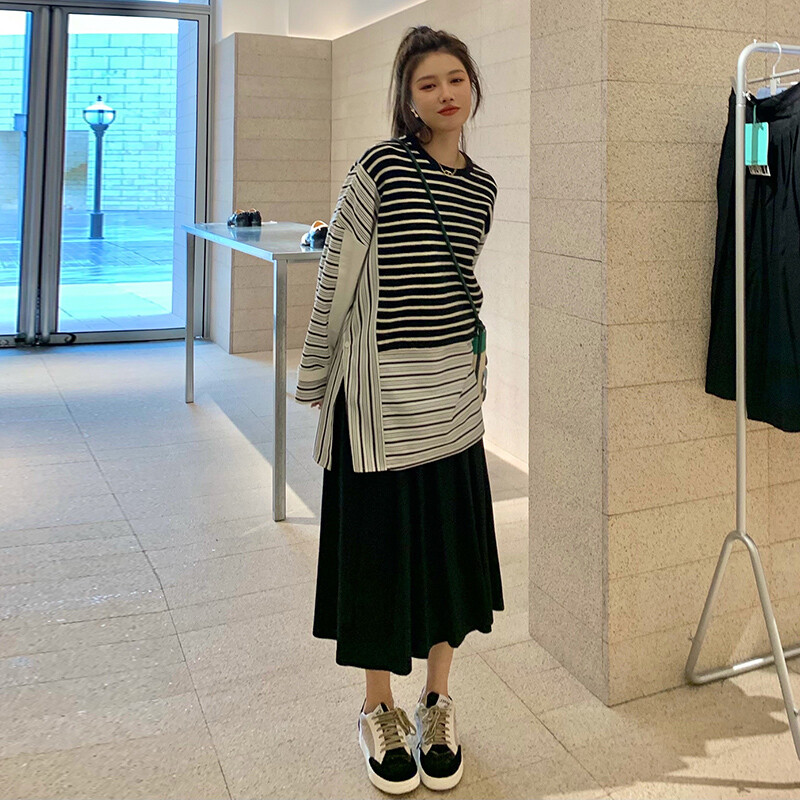 Rudens un ziemas grūtnieču vilnas svārki Preppy Style, gari, brīvi grūtniecēm, kroku svārki ar augstu vidukli Grūtniecības pilni svārki