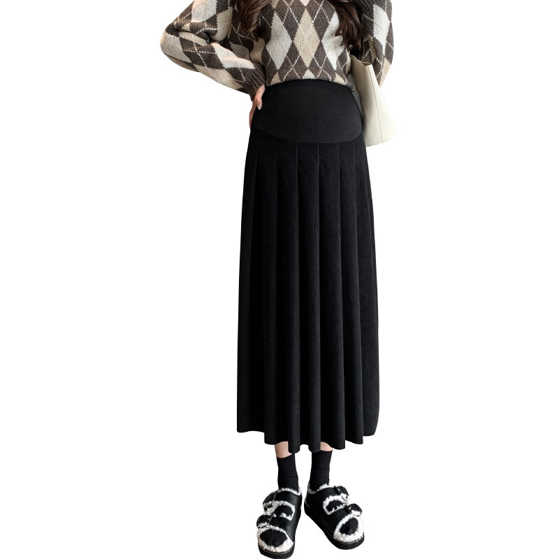 Rudens un ziemas grūtnieču vilnas svārki Preppy Style, gari, brīvi grūtniecēm, kroku svārki ar augstu vidukli Grūtniecības pilni svārki