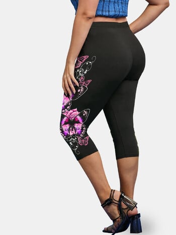 ROSEGAL Plus Size Ψηλόμεση Κάπρι Κολάν Γυναικεία Γιόγκα Body Shaping Black Casual Jeggings 3D printed Skinny Pencil Παντελόνι 5XL