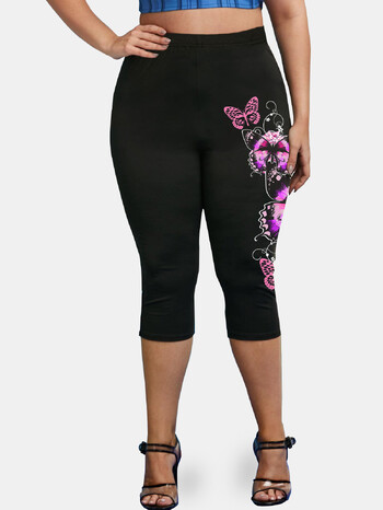 ROSEGAL Plus Size Ψηλόμεση Κάπρι Κολάν Γυναικεία Γιόγκα Body Shaping Black Casual Jeggings 3D printed Skinny Pencil Παντελόνι 5XL