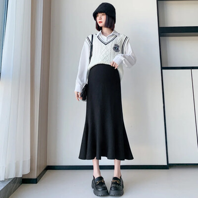 Rudens Ziemas Grūtnieču svārki Sānu svārki Zīmulis vēders Apģērbs grūtniecēm Ikdienas vestidos Grūtniecības fotosesijas svārki