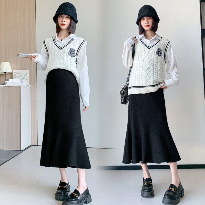 Rudens Ziemas Grūtnieču svārki Sānu svārki Zīmulis vēders Apģērbs grūtniecēm Ikdienas vestidos Grūtniecības fotosesijas svārki