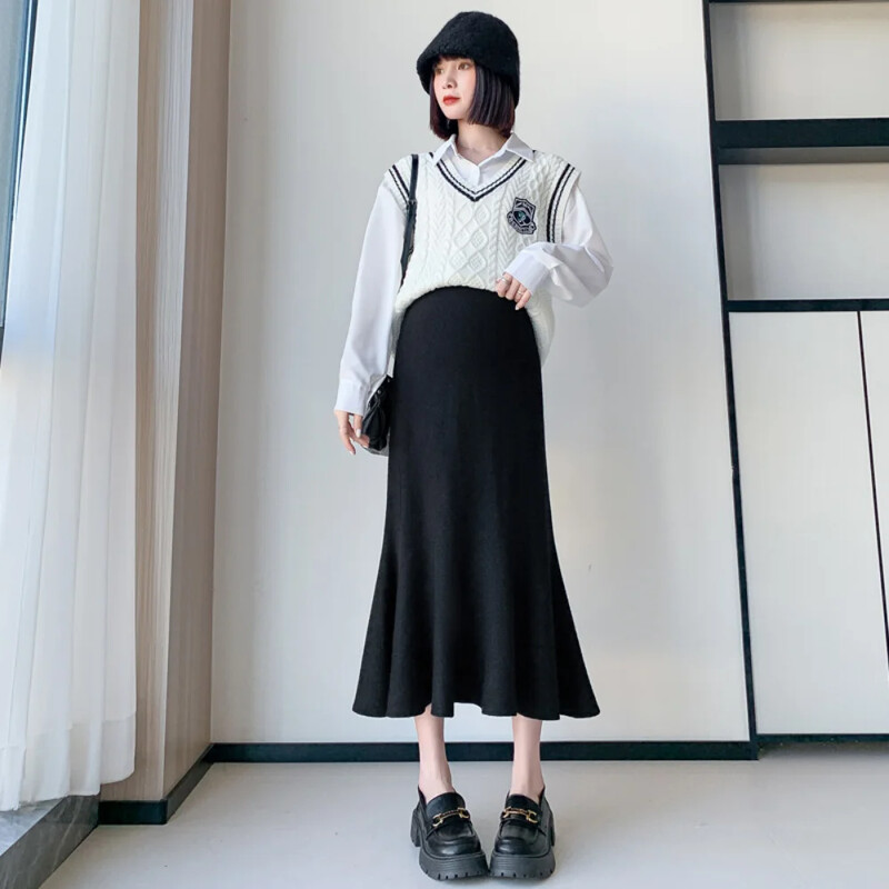 Rudens Ziemas Grūtnieču svārki Sānu svārki Zīmulis vēders Apģērbs grūtniecēm Ikdienas vestidos Grūtniecības fotosesijas svārki