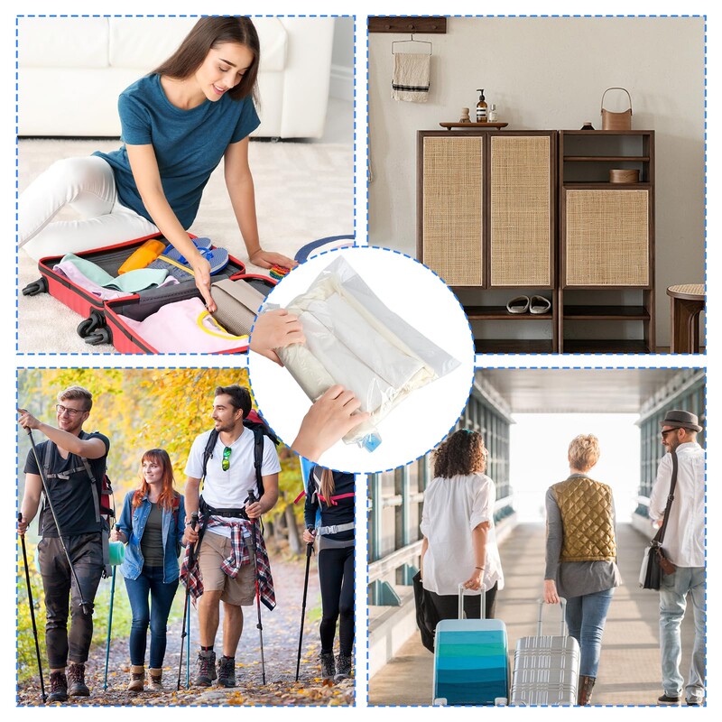 12 vnt suspaudimo maišeliai Kelioniniai daugkartiniai suvyniojami vakuuminiai laikymo maišeliai Erdvę taupantys pakavimo maišeliai lagaminams Tvarkyklės