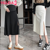 Φθινοπωρινές χειμωνιάτικες φούστες εγκυμοσύνης στο πλάι σπαστό στο κάτω μέρος της κοιλιάς Ρούχα για έγκυες μόδα Φόρεμα φωτογράφησης εγκυμοσύνης