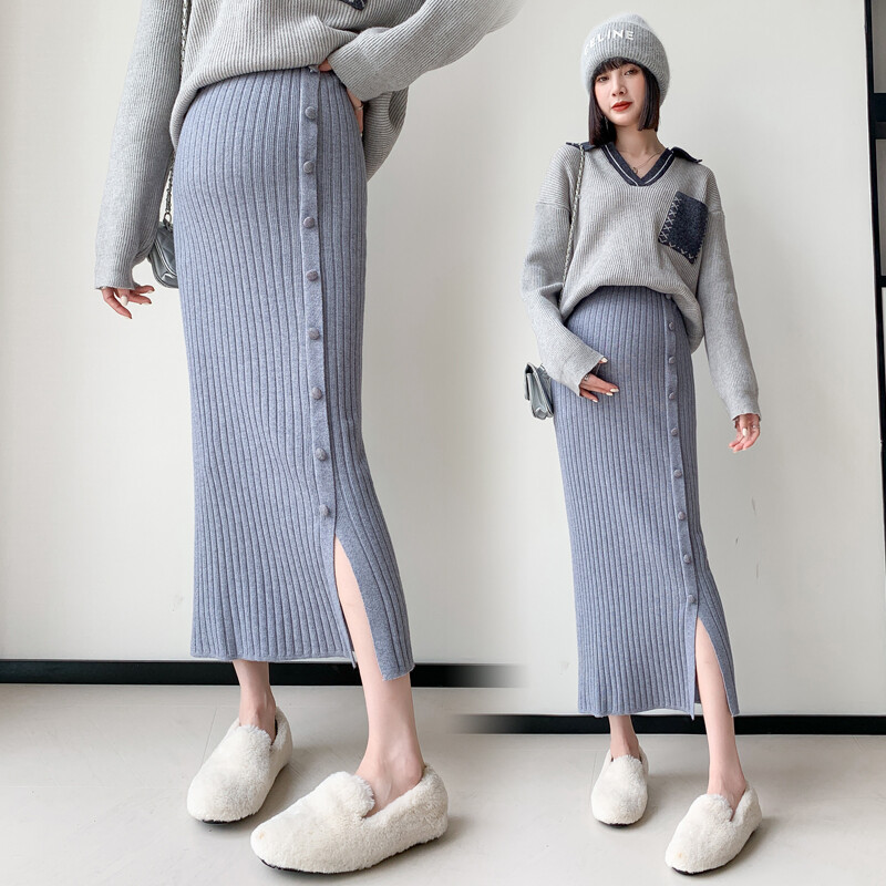 Rudens Ziemas Mode Karsti adīti Grūtnieču zīmulis Garie svārki Elastīgi Viduklis Vēders Apakšpuse Apģērbi Grūtniecēm Grūtniecība