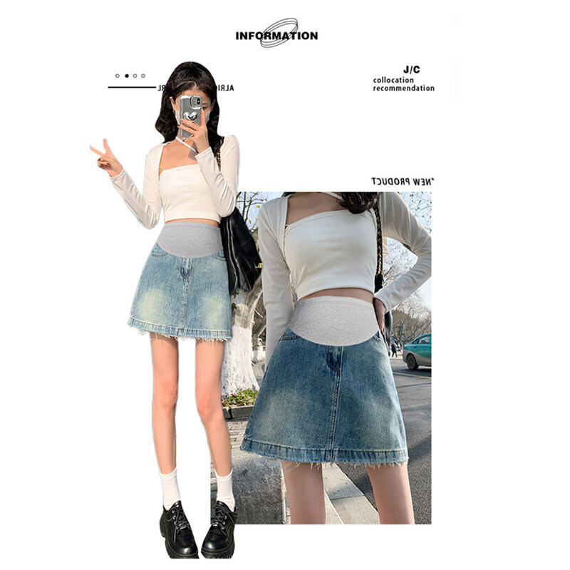 Sieviešu džinsa svārki, kas atbalsta vēderu