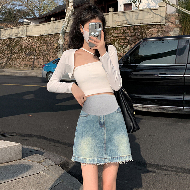 Sieviešu džinsa svārki, kas atbalsta vēderu