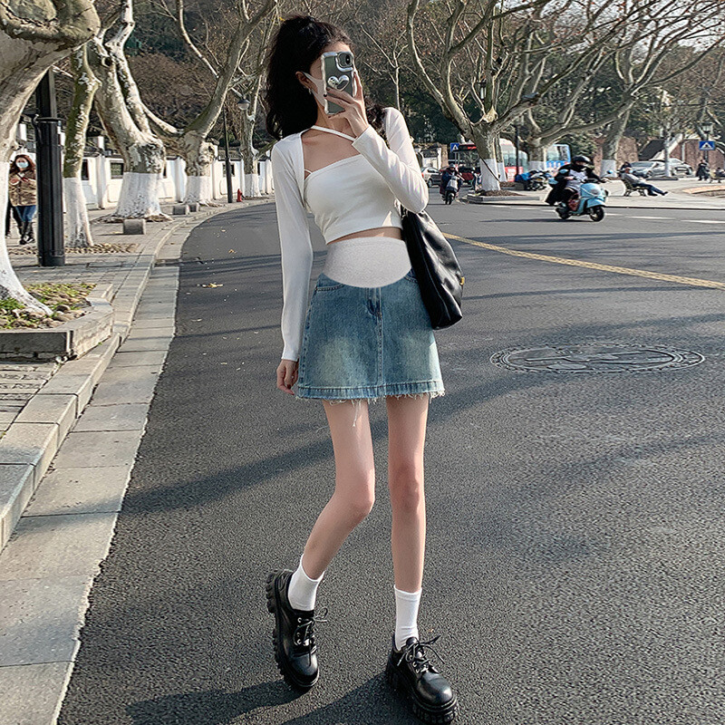 Sieviešu džinsa svārki, kas atbalsta vēderu