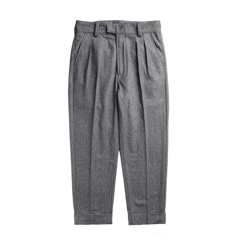 Red Tornado Britu vilnas Gurkha Formālās bikses Retro vīriešu ikdienas bikses pelēkas