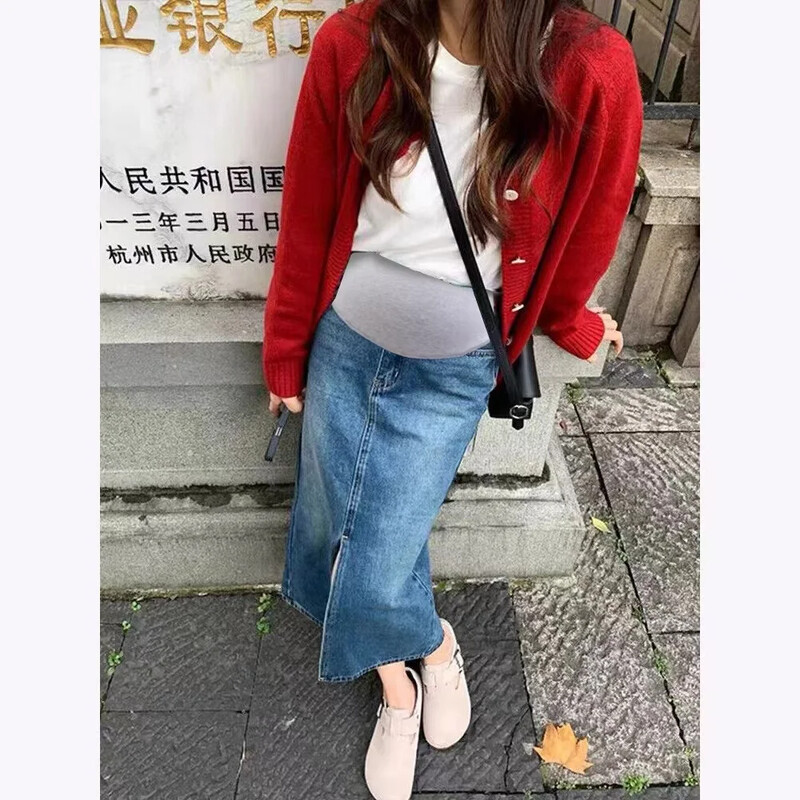 Despicaturi în față Fusta din denim stretch Maternitate Vară Talie înaltă Pantaloni de burtă creion pentru femei însărcinate 24SS Y2k Tineret Sarcina