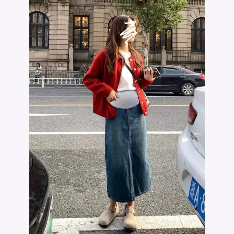 Despicaturi în față Fusta din denim stretch Maternitate Vară Talie înaltă Pantaloni de burtă creion pentru femei însărcinate 24SS Y2k Tineret Sarcina