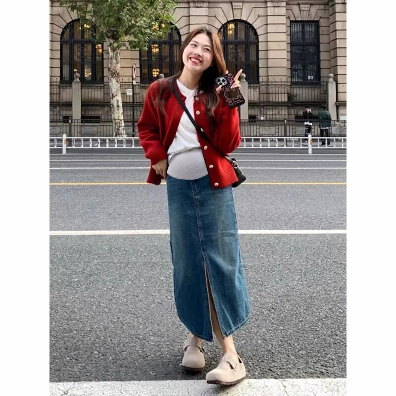 Despicaturi în față Fusta din denim stretch Maternitate Vară Talie înaltă Pantaloni de burtă creion pentru femei însărcinate 24SS Y2k Tineret Sarcina