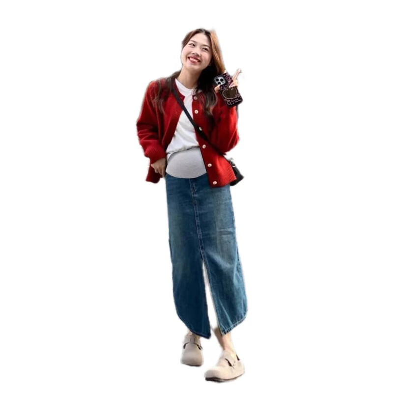 Despicaturi în față Fusta din denim stretch Maternitate Vară Talie înaltă Pantaloni de burtă creion pentru femei însărcinate 24SS Y2k Tineret Sarcina