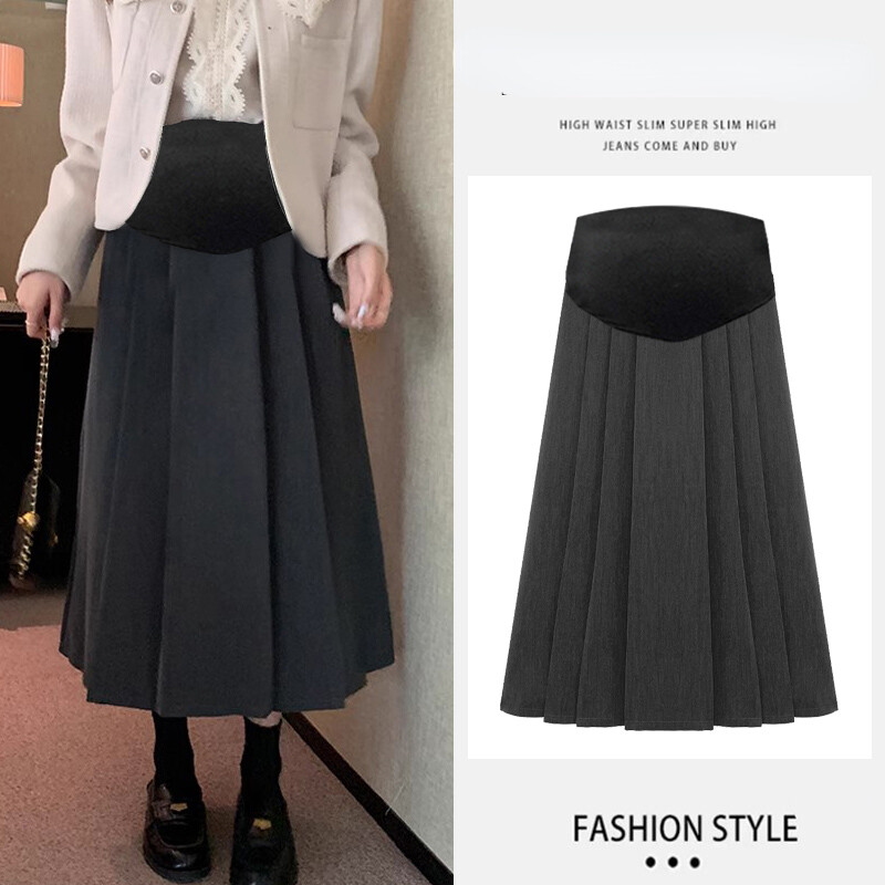 Preppy stila svārki grūtniecēm ar augstu vidukli un vēdersvārki rudens gariem brīviem dizainiem grūtniecēm lietussargu svārki brīvi grūtnieču svārki