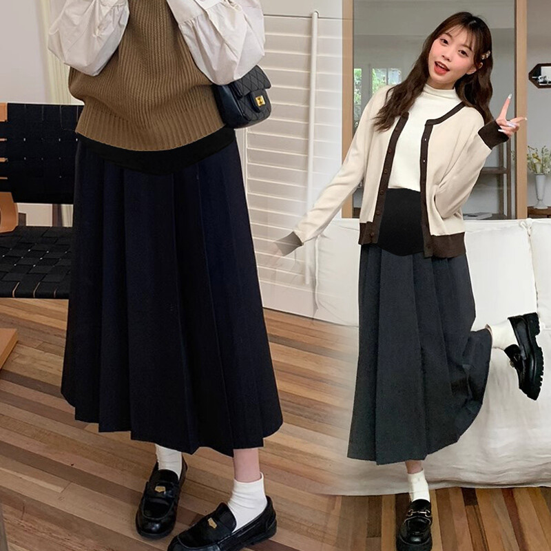 Preppy stila svārki grūtniecēm ar augstu vidukli un vēdersvārki rudens gariem brīviem dizainiem grūtniecēm lietussargu svārki brīvi grūtnieču svārki