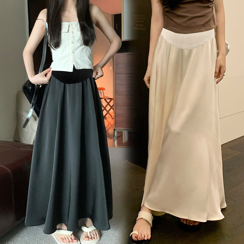 Korea stiilis rasedate kõhuseelikud kõrge vöökohaga, pika disainiga rasedatele naistele A-joonega seelikud ühevärvilised rasedatele mõeldud vihmavarjuseelikud