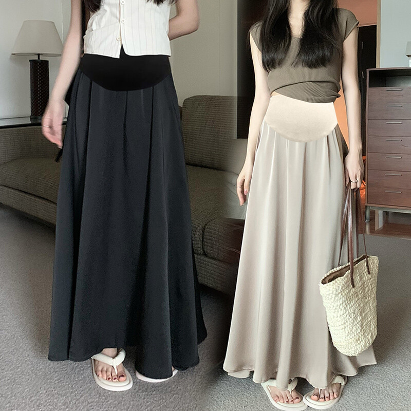 Korea stiilis rasedate kõhuseelikud kõrge vöökohaga, pika disainiga rasedatele naistele A-joonega seelikud ühevärvilised rasedatele mõeldud vihmavarjuseelikud