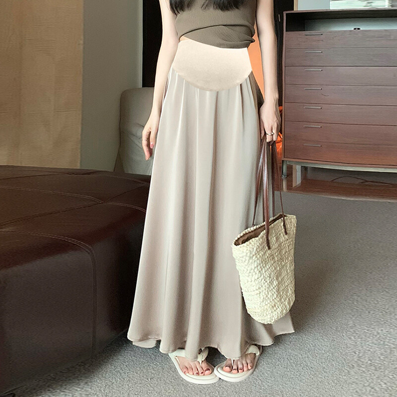 Korea stiilis rasedate kõhuseelikud kõrge vöökohaga, pika disainiga rasedatele naistele A-joonega seelikud ühevärvilised rasedatele mõeldud vihmavarjuseelikud