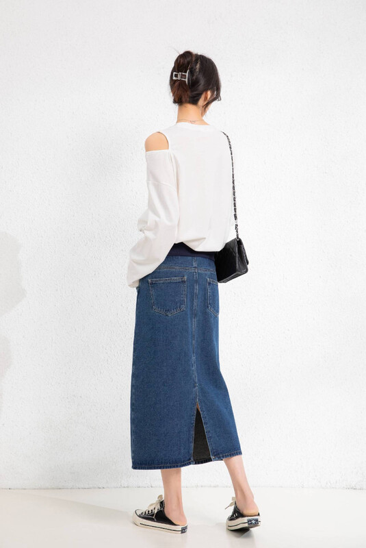 Moda de primăvară 2023 pentru femei însărcinate pentru petrecerea timpului liber Fuste cu talie înaltă pentru burtă de maternitate Fuste lungi largi de sarcină Fuste din denim haine