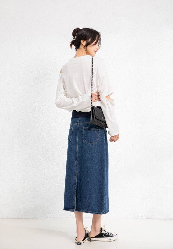 Moda de primăvară 2023 pentru femei însărcinate pentru petrecerea timpului liber Fuste cu talie înaltă pentru burtă de maternitate Fuste lungi largi de sarcină Fuste din denim haine