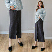 Rudens grūtnieču apģērbi slaidi gurni grūtniecēm gari adīti svārki ar regulējamu vidukli zīmulis svārki poga Fly sadalīti grūtniecības svārki