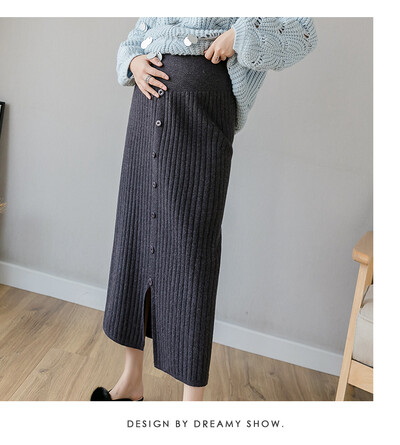 Rudens grūtnieču apģērbi slaidi gurni grūtniecēm gari adīti svārki ar regulējamu vidukli zīmulis svārki poga Fly sadalīti grūtniecības svārki