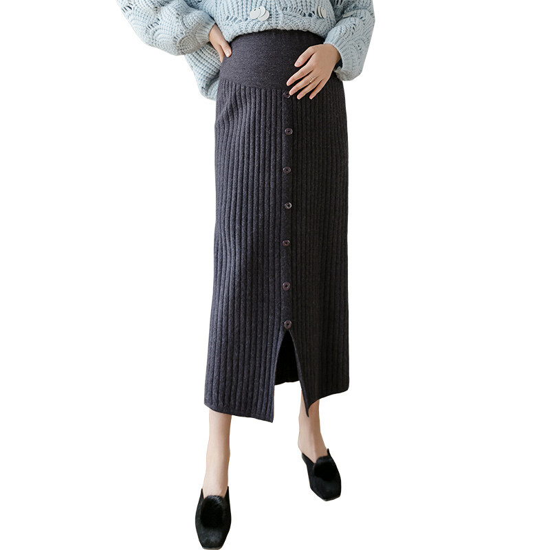 Rudens grūtnieču apģērbi slaidi gurni grūtniecēm gari adīti svārki ar regulējamu vidukli zīmulis svārki poga Fly sadalīti grūtniecības svārki