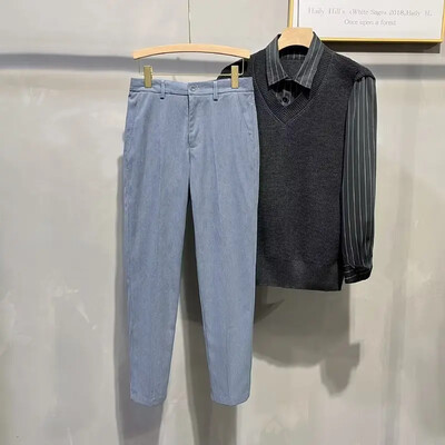 Muške hlače od samta Novi stil Jesen Zima Skraćene Vintage ravne nogavice Ležerne hlače Svestrane Drapirane muške ležerne