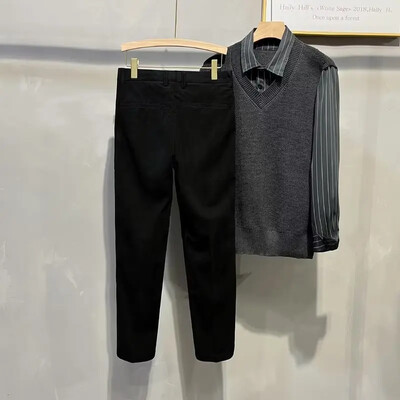 Muške hlače od samta Novi stil Jesen Zima Skraćene Vintage ravne nogavice Ležerne hlače Svestrane Drapirane muške ležerne