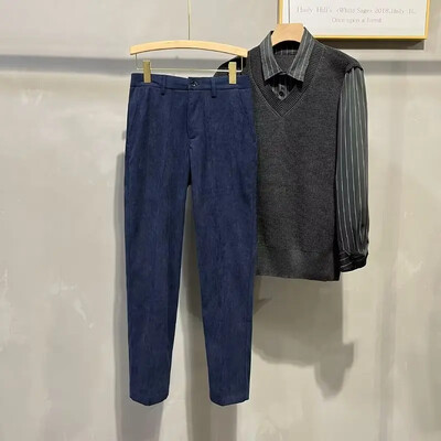 Muške hlače od samta Novi stil Jesen Zima Skraćene Vintage ravne nogavice Ležerne hlače Svestrane Drapirane muške ležerne