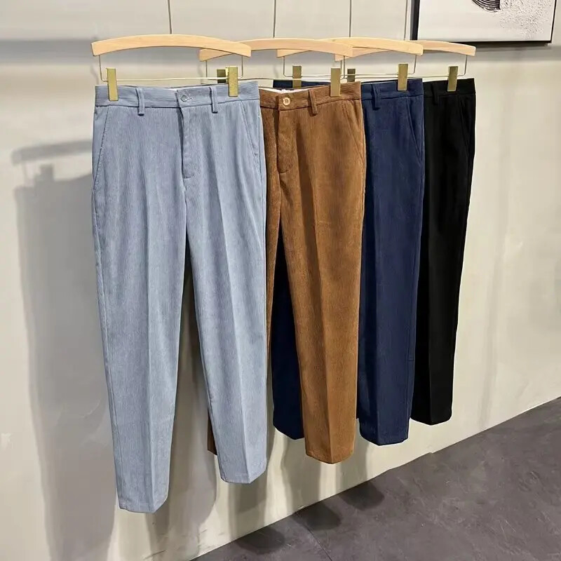 Muške hlače od samta Novi stil Jesen Zima Skraćene Vintage ravne nogavice Ležerne hlače Svestrane Drapirane muške ležerne