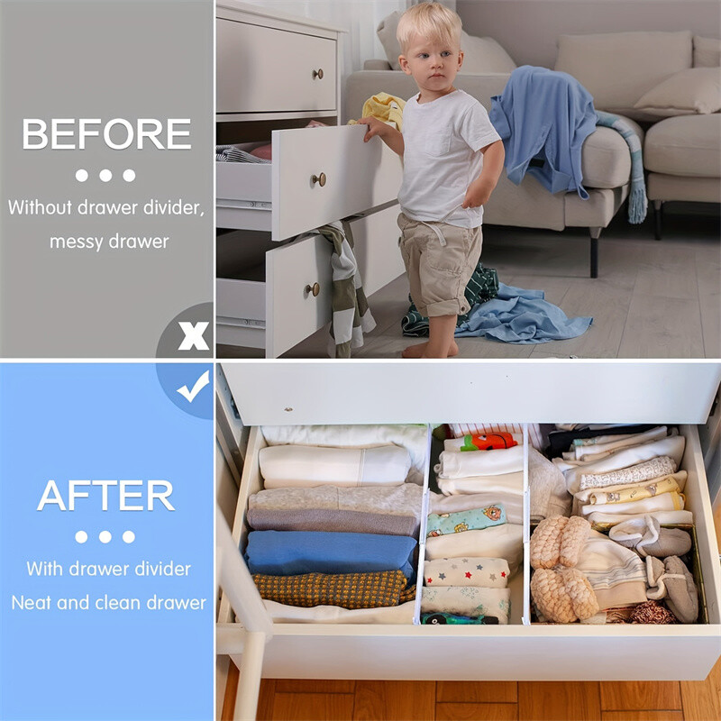 Atvilktņu nodalījuma rīks Skaidrs atvilktņu sadalītāji Organizators Regulējams skapis Glabāšanas Apģērbu Organizators Atvilktnes Atdalītāji Organizators