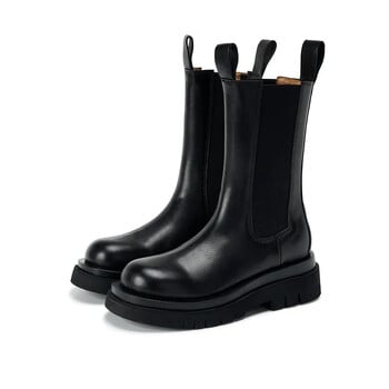 Classics Chelsea Boots Γυναικείες μαύρες μπότες αστραγάλου Φθινοπωρινά χειμερινά παπούτσια από γνήσιο δέρμα Κοντές μπότες πλατφόρμας Slip on Elastic Band